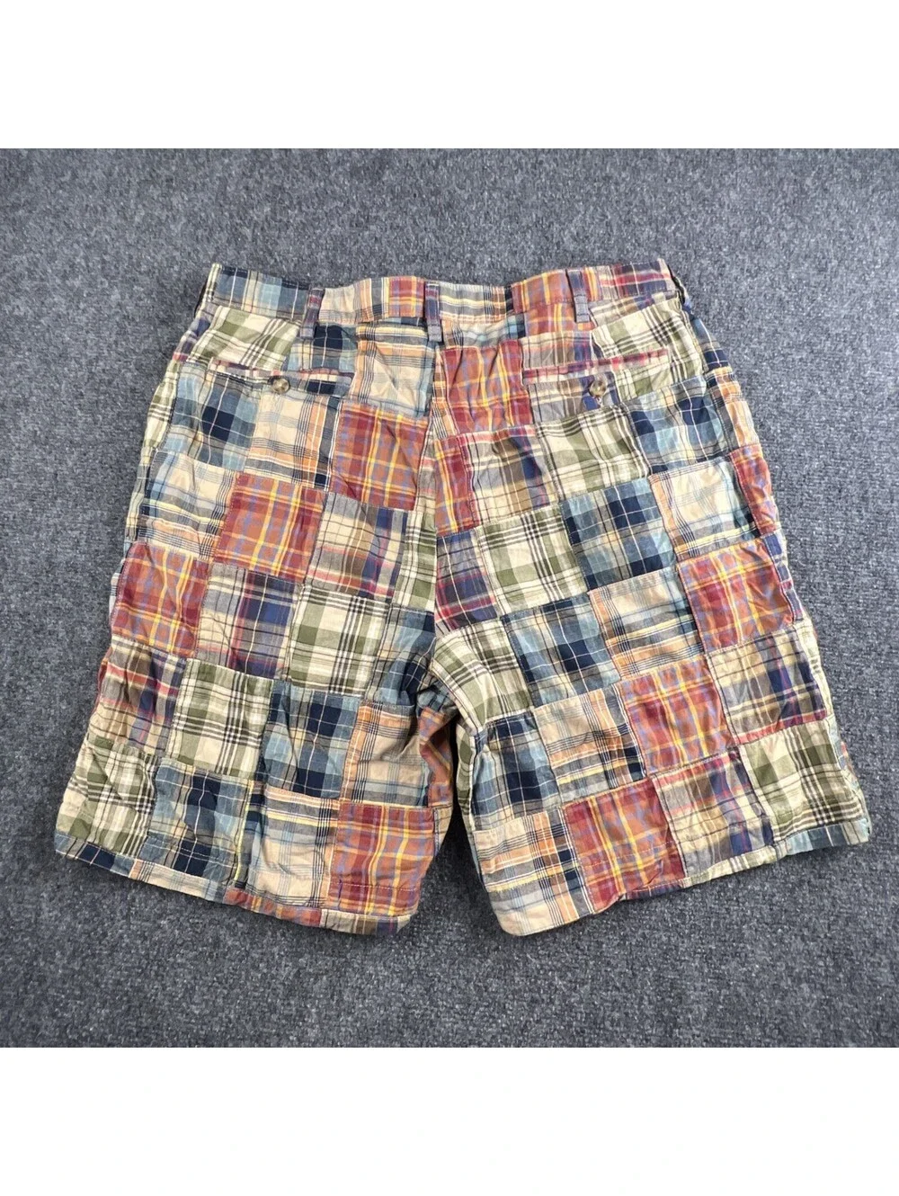 Jos A Bank Madras Patchwork Shorts Men 36 Earth Tones Plaid 9” Inseam Preppy Ivy